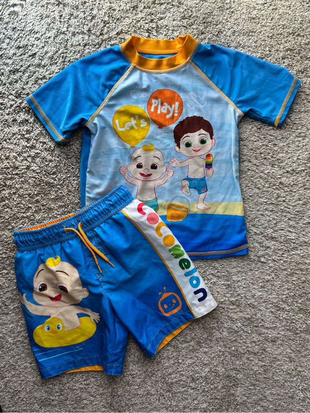 Cocomelon Rash Guard Swim Set Toddler Size 3T Blue 2 Piece Beach Pool Outfit